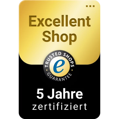 Ein goldenes Abzeichen mit der Aufschrift "excellent shop".