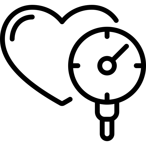 Ein schwarzes Symbol mit einem Herz und einem Blutdruckmessgerät.