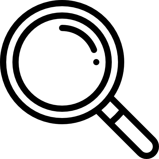 Ein Lupensymbol auf weißem Hintergrund.