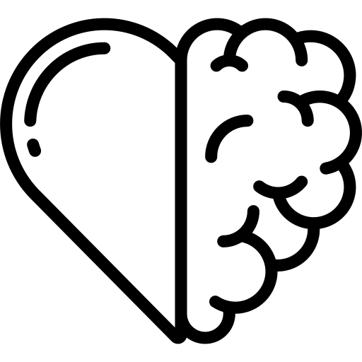 Ein schwarzes Symbol mit einem Herz und einem Hirn.